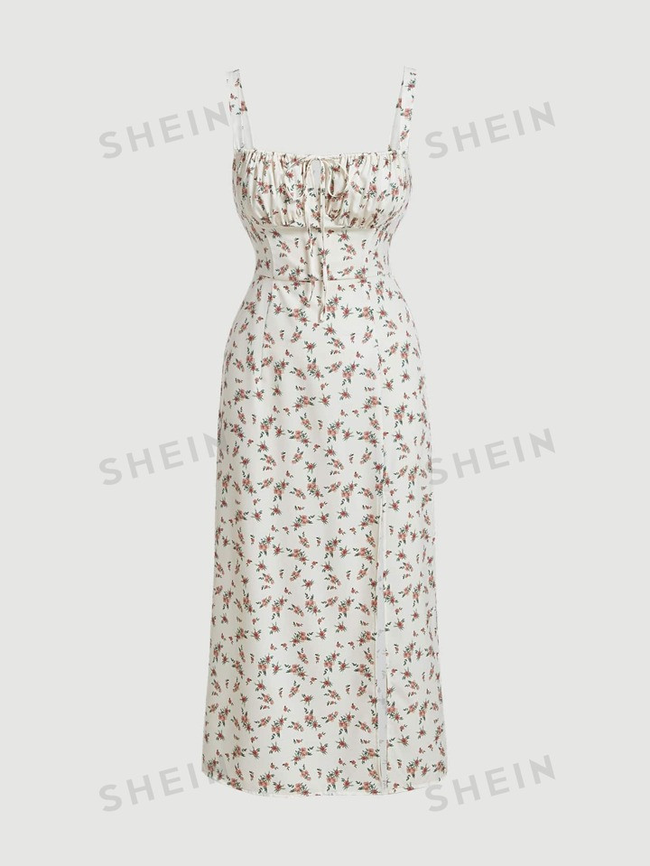 SHEIN MOD Ditsy Floral Ruched Bust Split Thigh Cami Dress | SHEIN