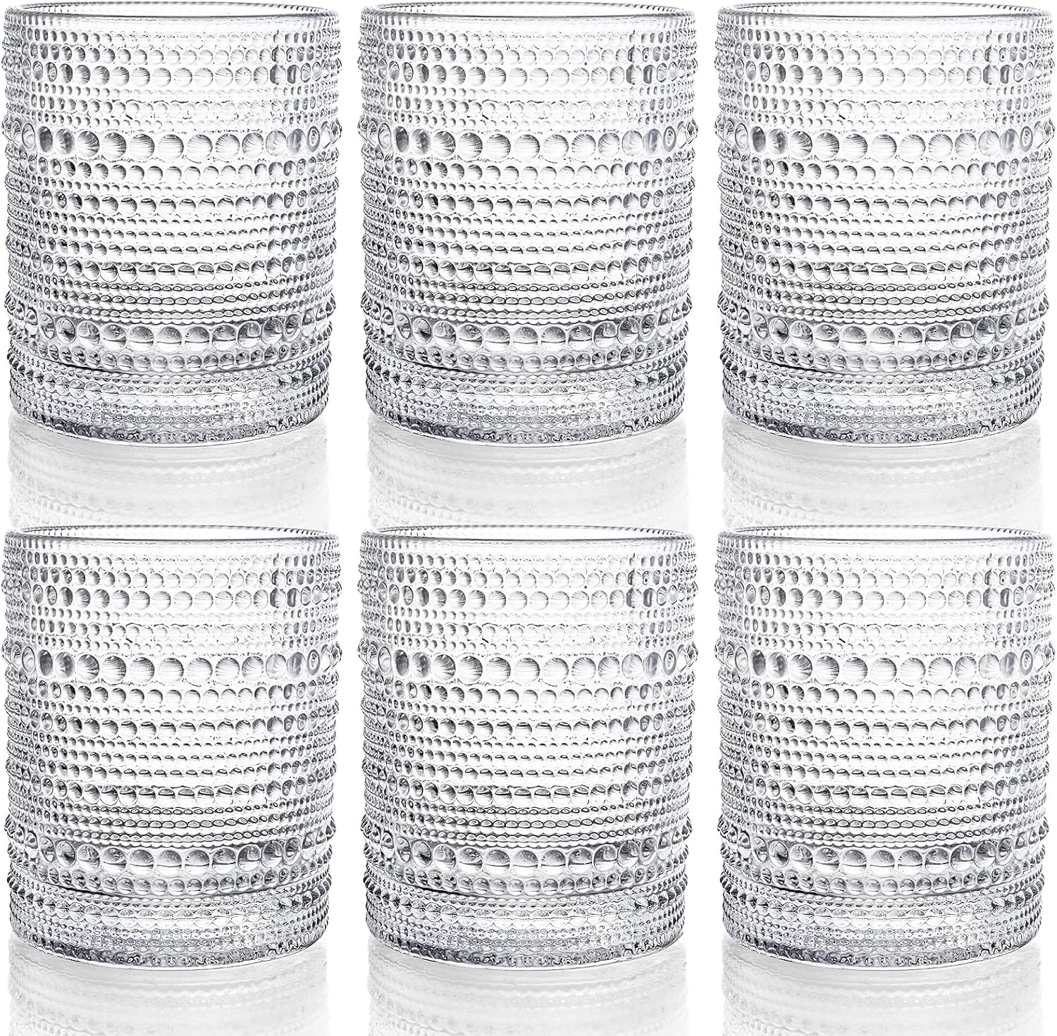 ZOOFOX Set of 6 Romantic Water Glasses, 12 oz Hobnail Glasses Tumbler, Clear Embossed Vintage Gla... | Amazon (US)