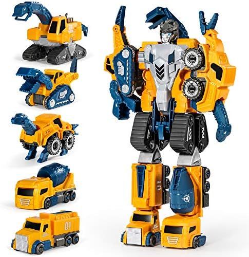 MIEBELY Toddler Robot Construction Vehicles Set – 5Pcs Transforming Robots for Kids - Magnetic ... | Amazon (US)