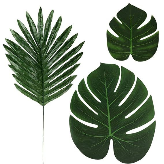 LOMIRO 36 Pcs 3 Kinds Artificial Palm Leaves Tropical Plant Faux Leaves Safari Leaves Hawaiian Lu... | Amazon (US)