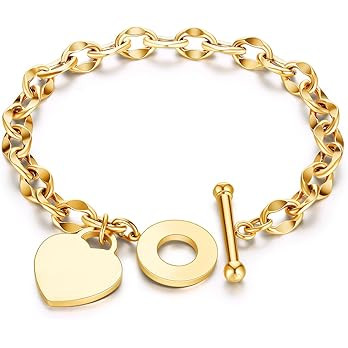 316L Stainless Steel Love Heart Charm Bracelet for Women Teen Girls Romantic Gift Silver/Rose/18k... | Amazon (US)