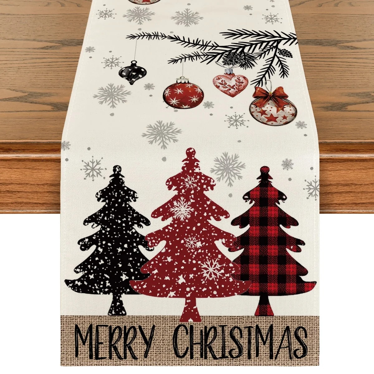 Smile Red Pine Trees Merry Christmas Table Runner, Winter Xmas Holiday Kitchen Dining Table Decor... | Walmart (US)