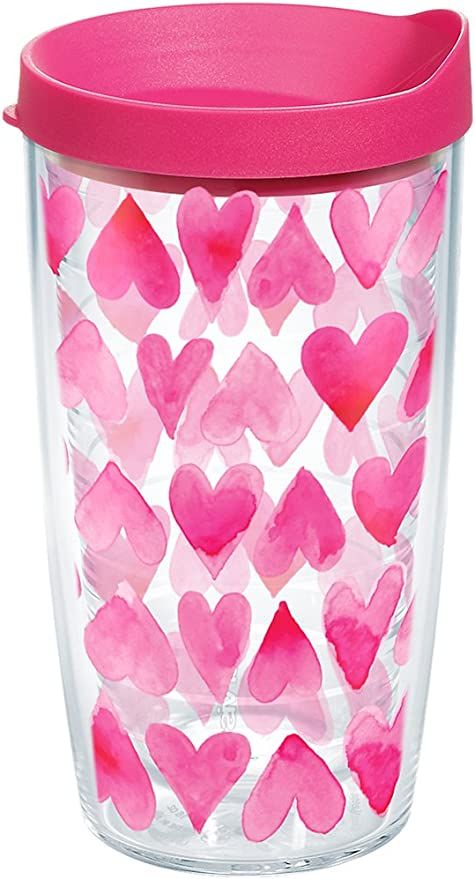 Tervis Pink Hearts All Over Tumbler with Wrap and Fuchsia Lid 16oz, Clear | Amazon (US)