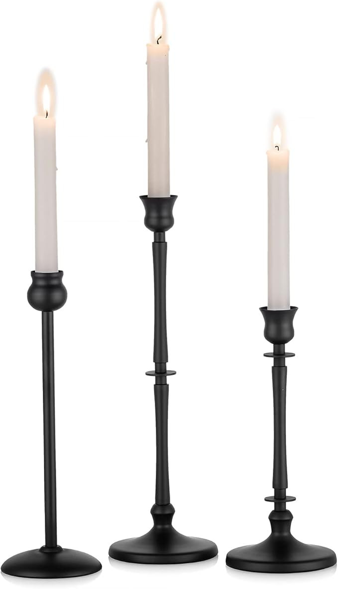 Nuptio Tall Candlestick Holders Matte Black Candle Holder Set of 3 Candle Stick Stand for Taper C... | Amazon (US)