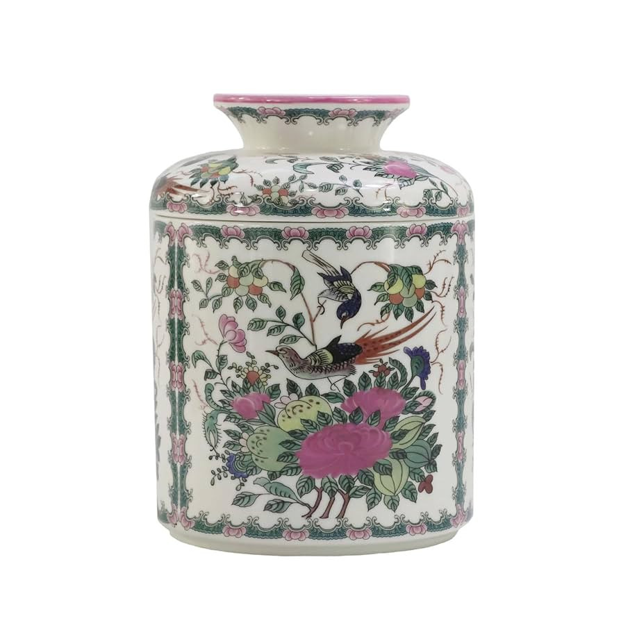 Rose Medallion Round Porcelain Tissue Box Cover 6.7", Facial Tissue Holder Storage Jar for Bathro... | Amazon (US)