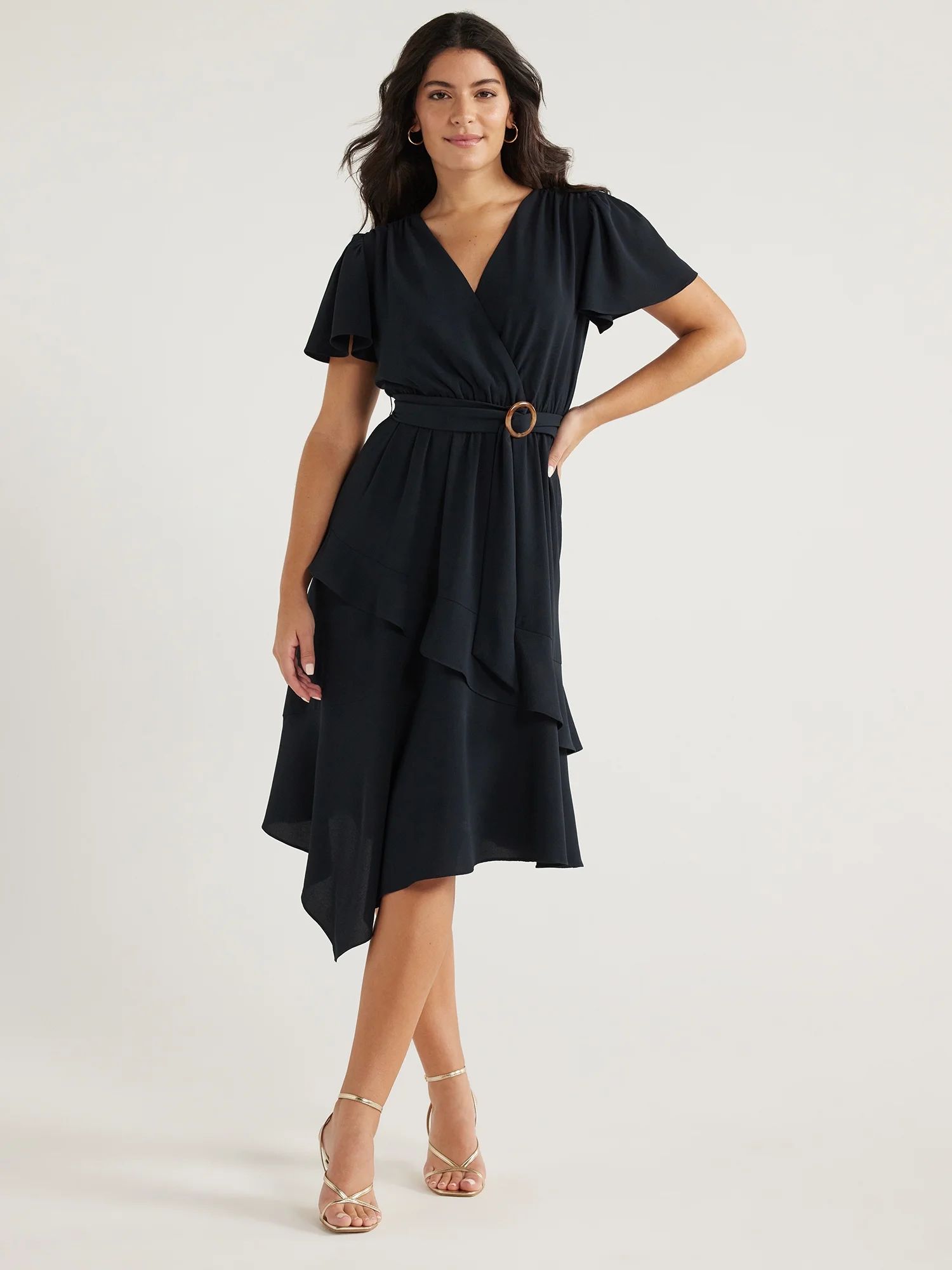 Sofia Jeans Women's and Women's Plus Faux Wrap Dress with Flutter Sleeves, Sizes XS-5X | Walmart (US)