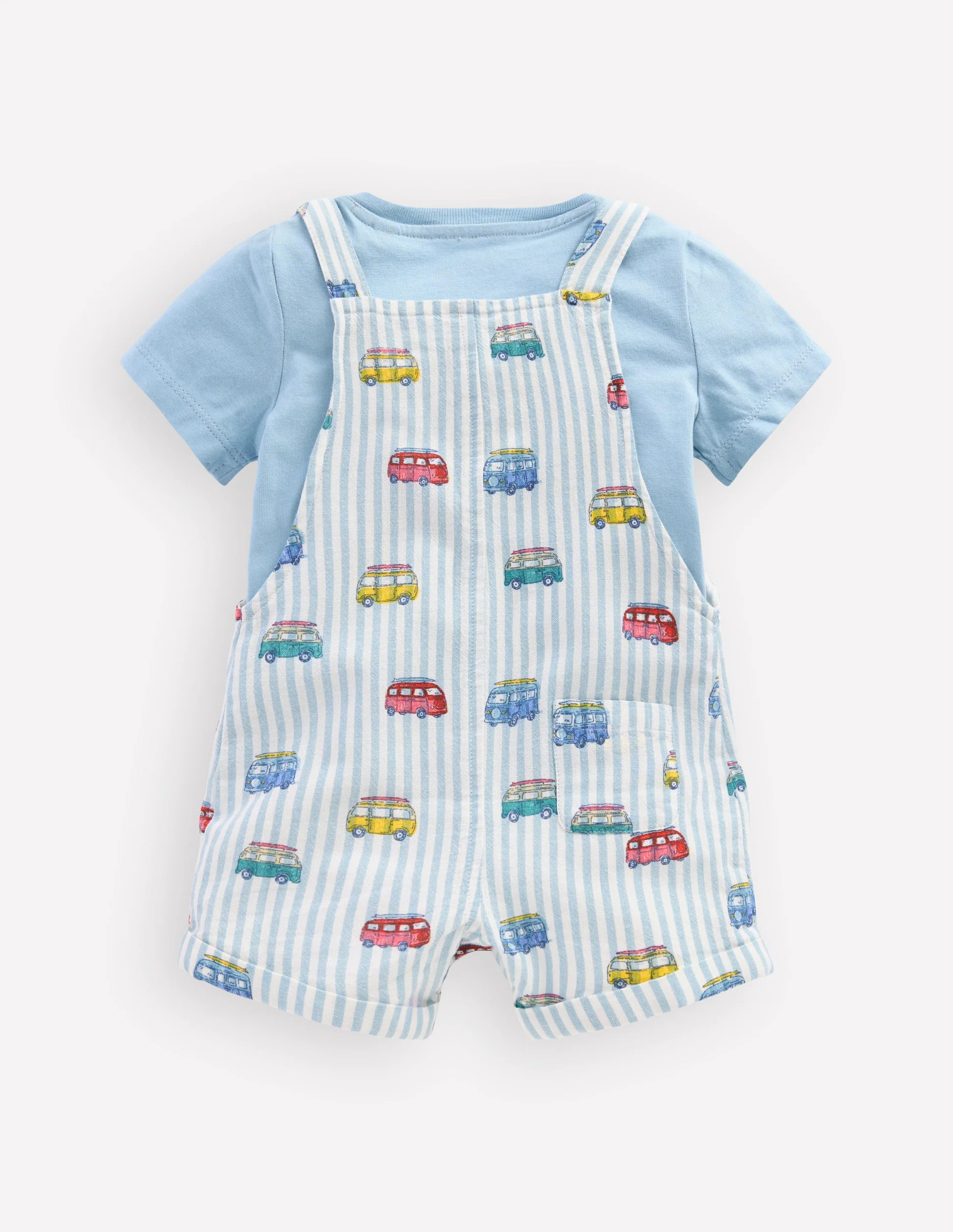 Short Woven Overalls Set-Silver Lake Blue Camper Vans | Boden (US)