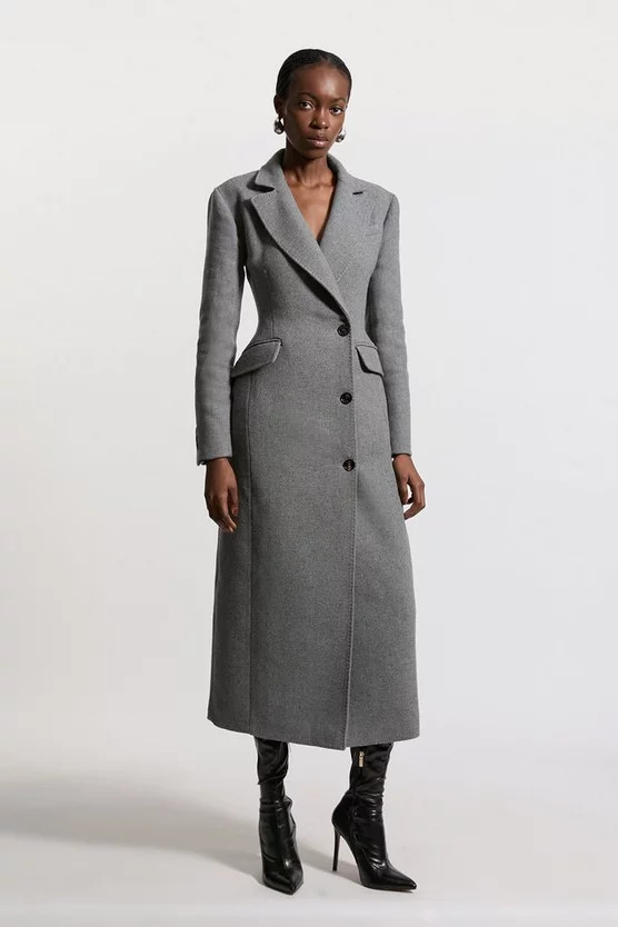 Italian Wool Mix  Tailored Fitted Maxi Coat | Karen Millen UK + IE + DE + NL