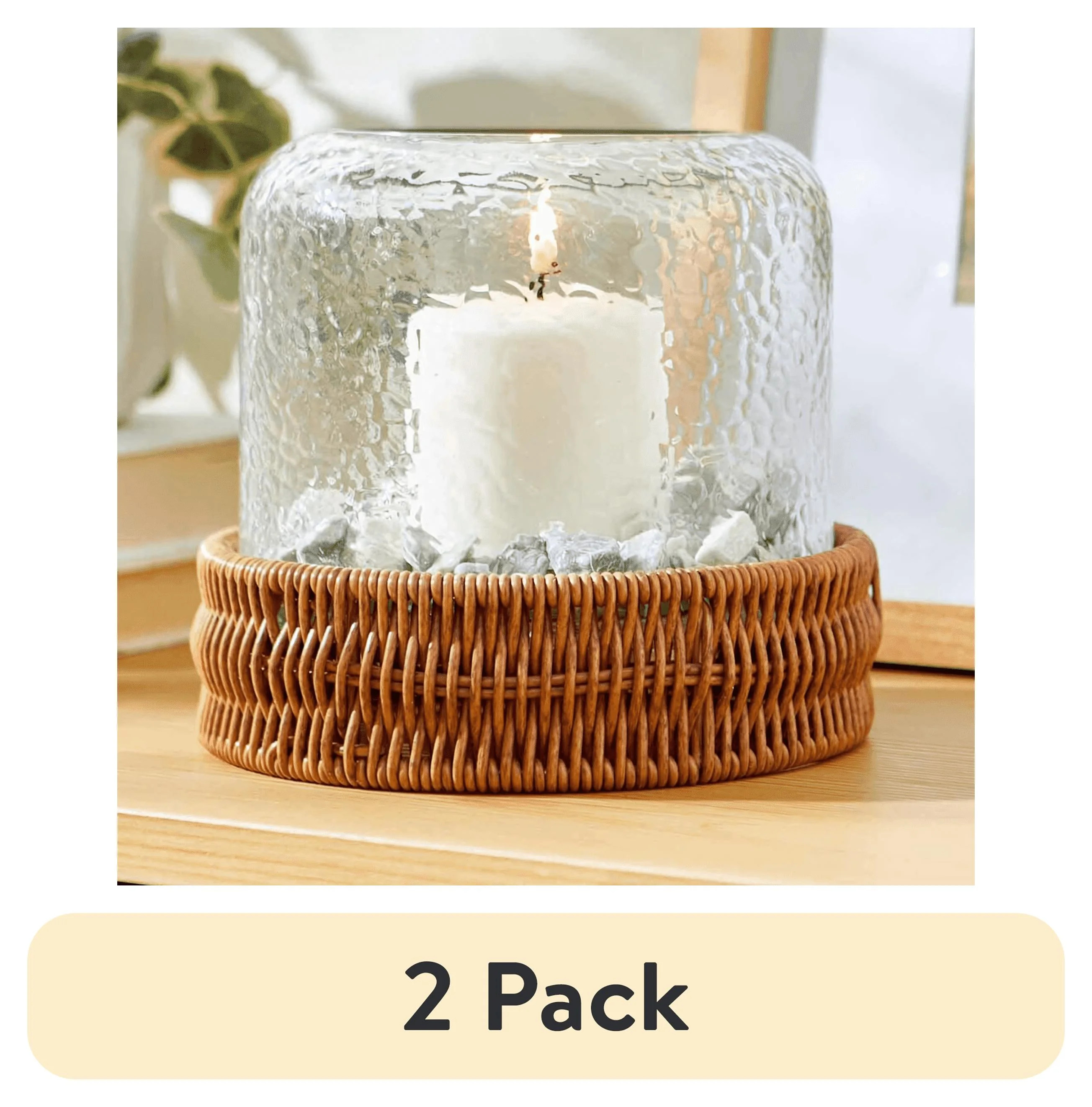 (2 pack) Better Homes & Gardens 7" Decorative Clear Hammered Glass Hurricane Pillar Candle Holder... | Walmart (US)