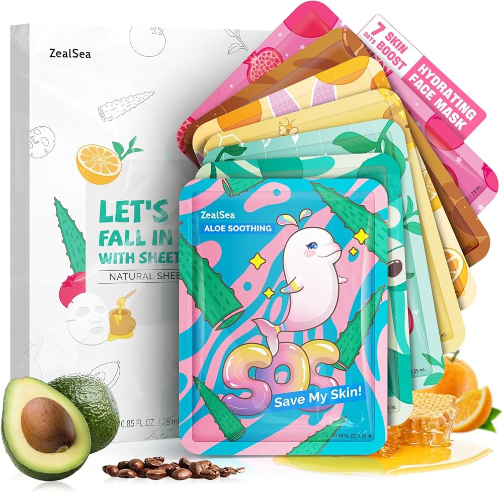 ZealSea Face Masks Skincare for Women, Variety 7Days Facial Sheet Mask Set for Deep Hydrating & G... | Amazon (US)