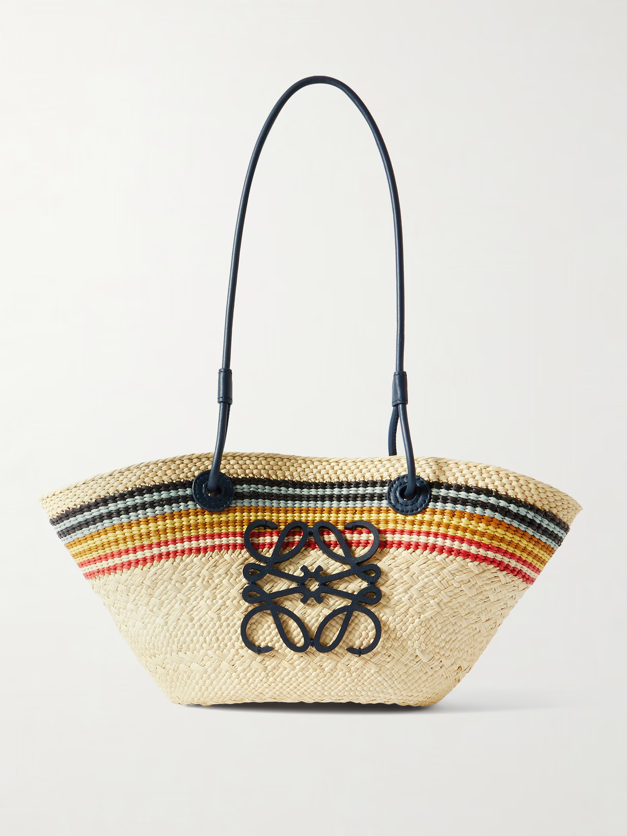 LOEWE - + Paula's Ibiza Anagram Basket Small Leather-trimmed Striped Raffia Tote - Beige | NET-A-PORTER (UK & EU)