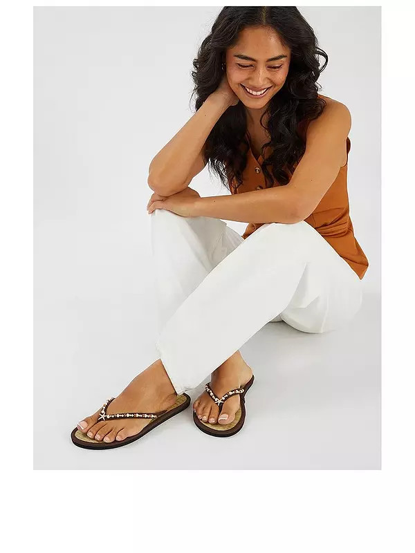 Accessorize Sparkle Starfish Seagrass Flip Flops - Brown | Very (UK)