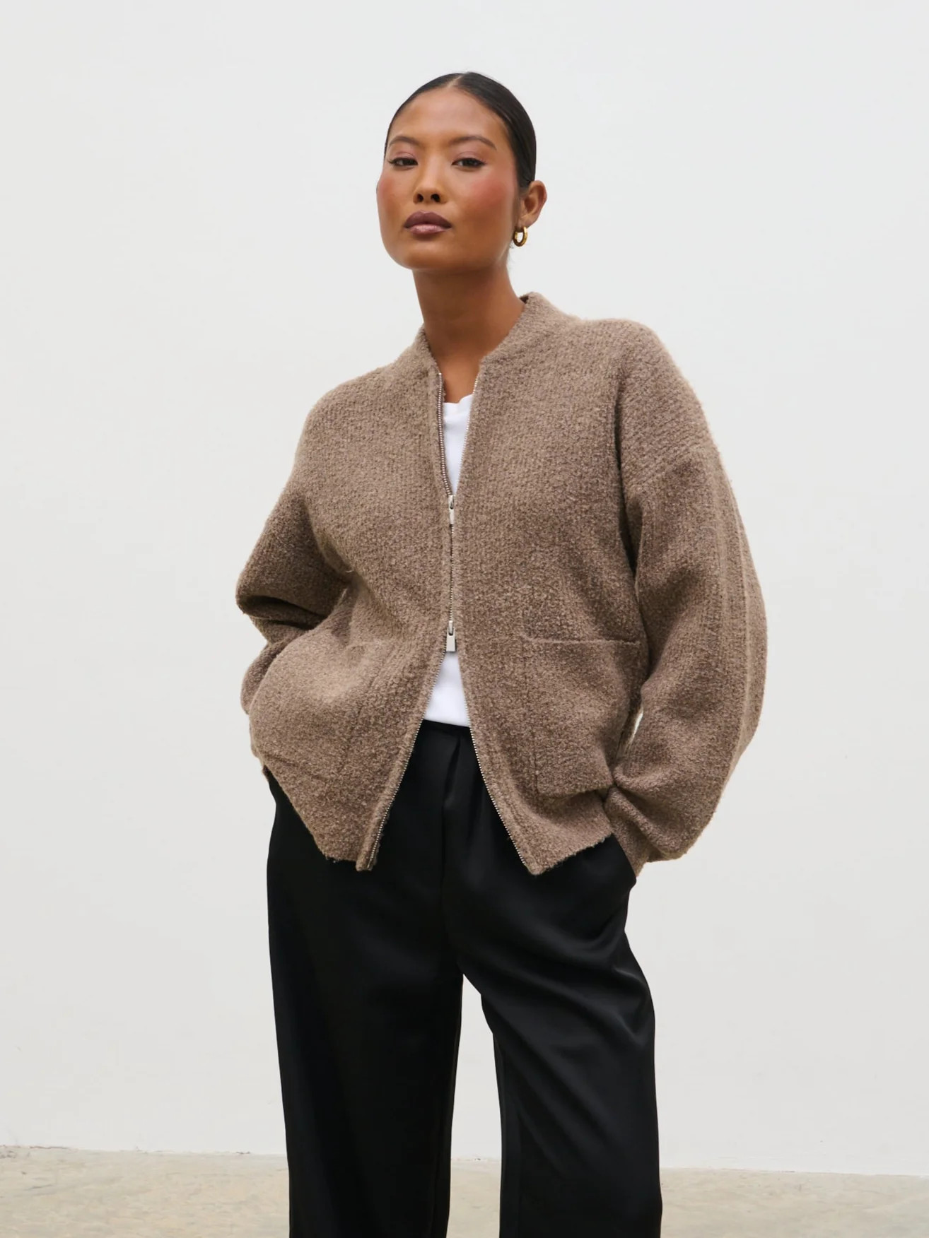 Camille Boucle Knit Bomber | Pretty Lavish (UK)