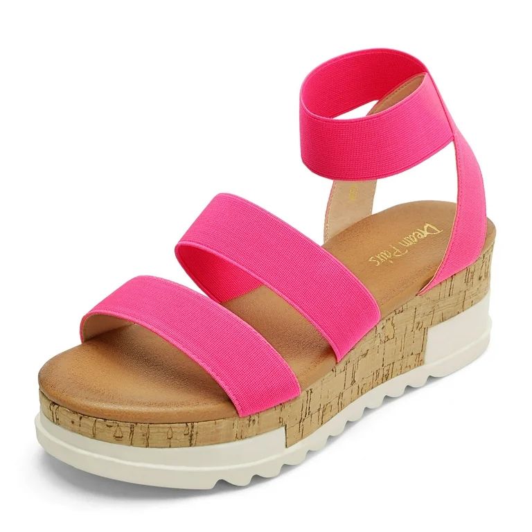 DREAM PAIRS Women's Open Toe Ankle Strap Casual Flatform Platform Sandals NEON/PINK size 8.5 | Walmart (US)