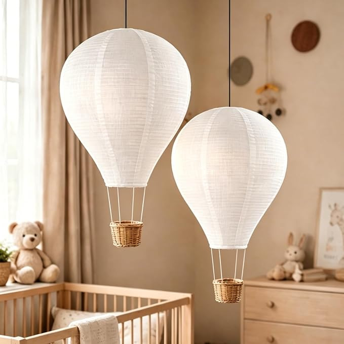 2PCS Hot Air Balloon Lamp Shades, 14" x 21.5" Handmade Faux Linen Decorative Shade for Nursery Ha... | Amazon (US)