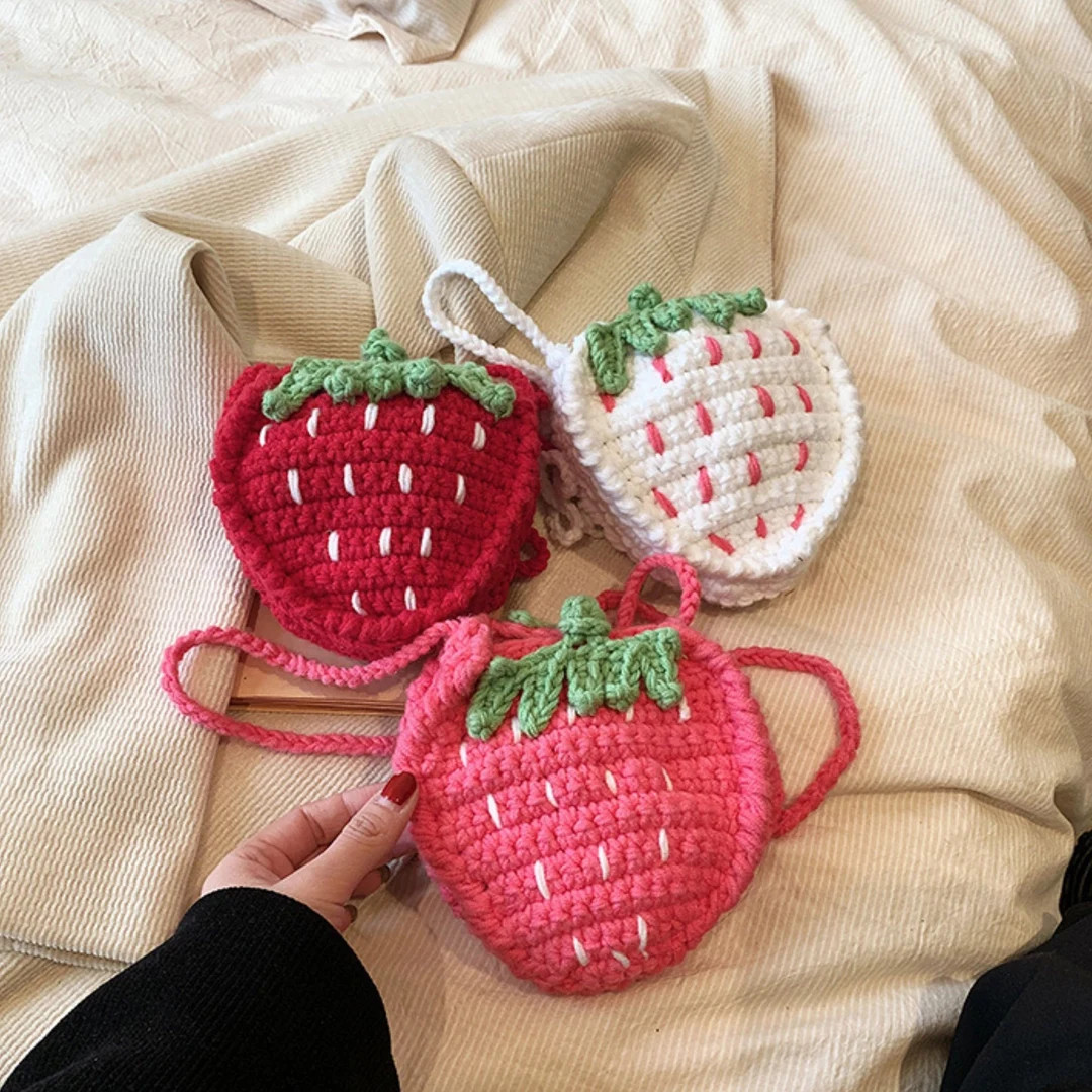 Pink Strawberry Crochet Bag-cute Crochet Shoulder Baghandmade - Etsy | Etsy (US)