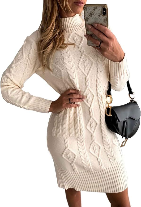 BLENCOT Women Textured Bodycon Sweater Dress Chunky Cable Knit Jumper Dress | Amazon (UK)