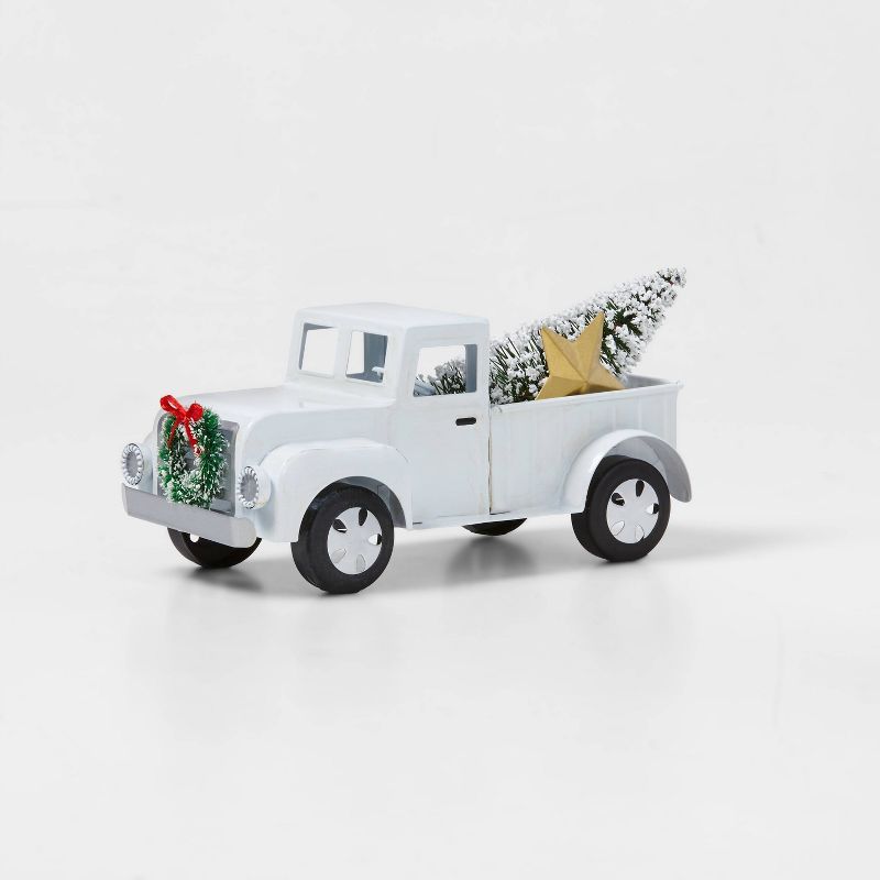 Medium Metal Truck with Christmas Tree Decorative Figurine White - Wondershop&#8482; | Target