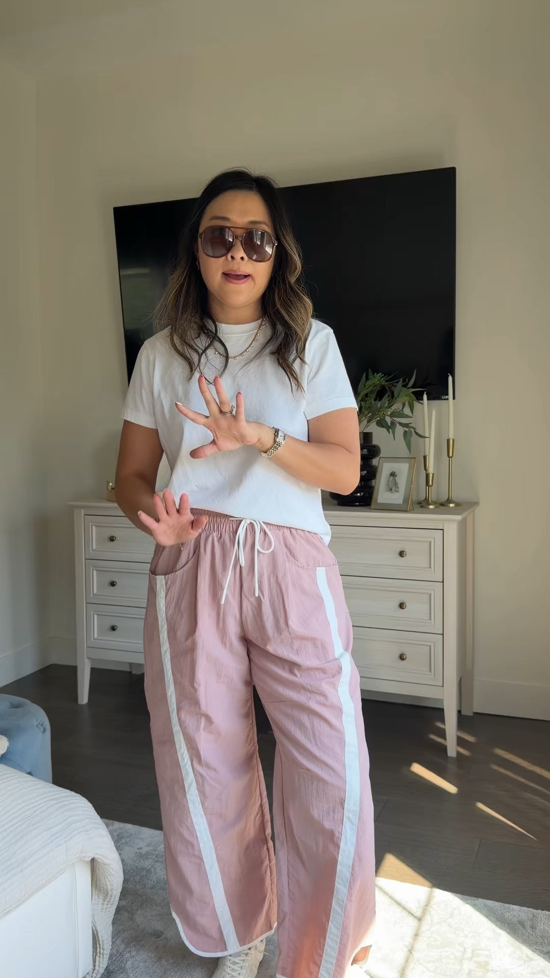 Amazon Casual Mom Fit
Tee: Medium
Track Pants: Medium