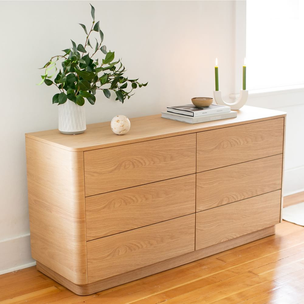 Rina Curved Oak Pedestal 6-Drawer Dresser | West Elm (US)