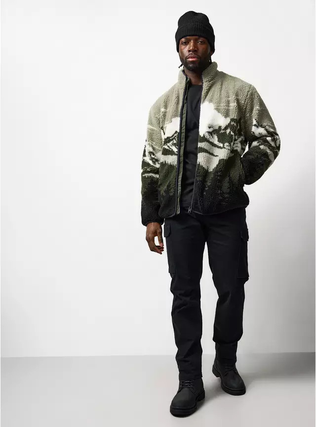 Green Scenic Print Borg Fleece Zip Through Jacket M | Tu Clothing