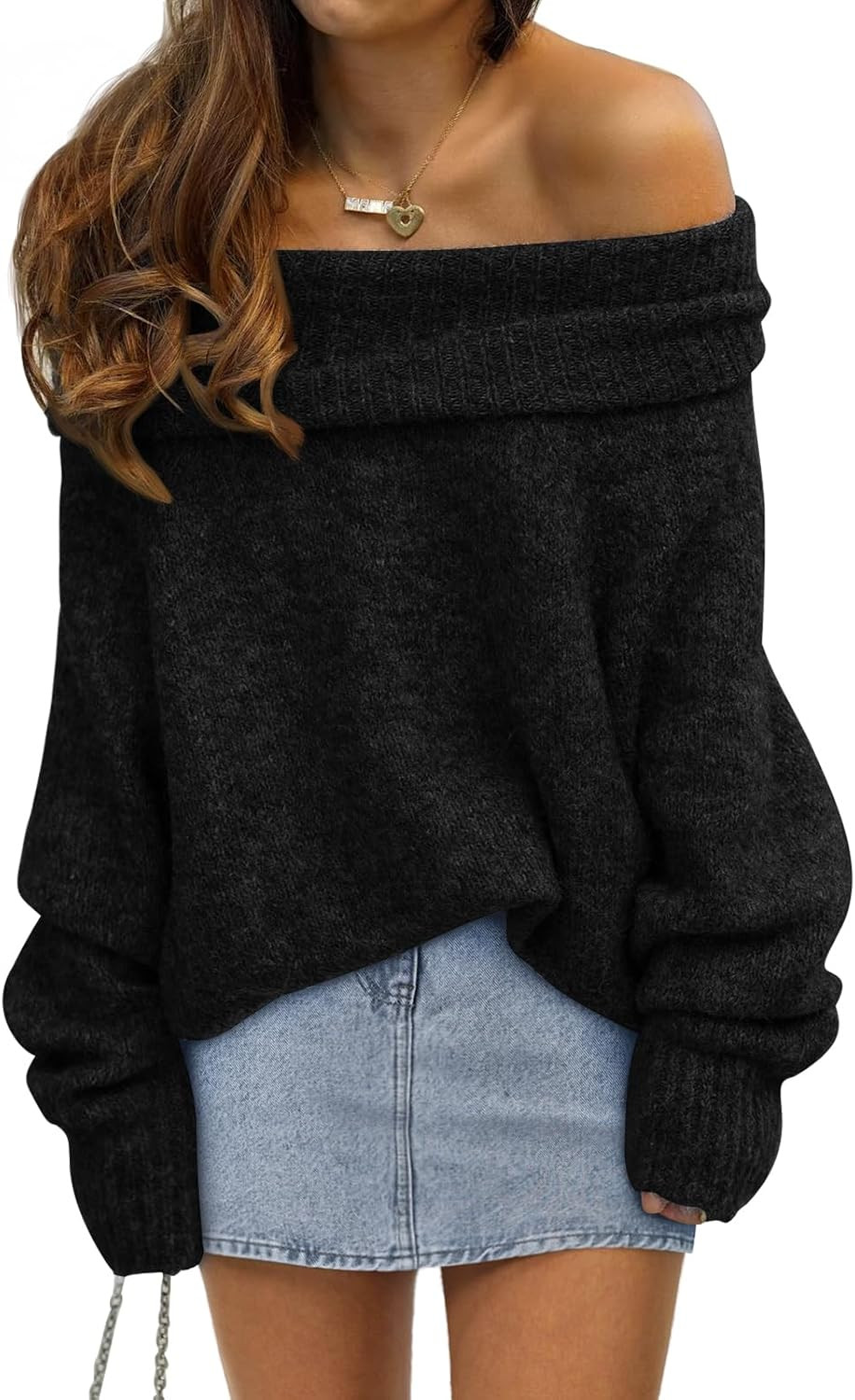 LILLUSORY Off The Shoulder Sweater Oversized Fall Going Out Tops | Amazon (US)