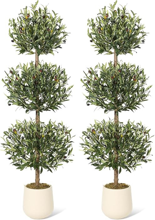 5 ft Artificial Olive Tree, Triple Ball Topiary Faux Plant with Moss & Pot, Outdoor Indoor Realis... | Amazon (US)