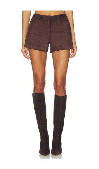 SNDYS Woods Faux Suede Short in Chocolate. - size S | Revolve Clothing (Global)