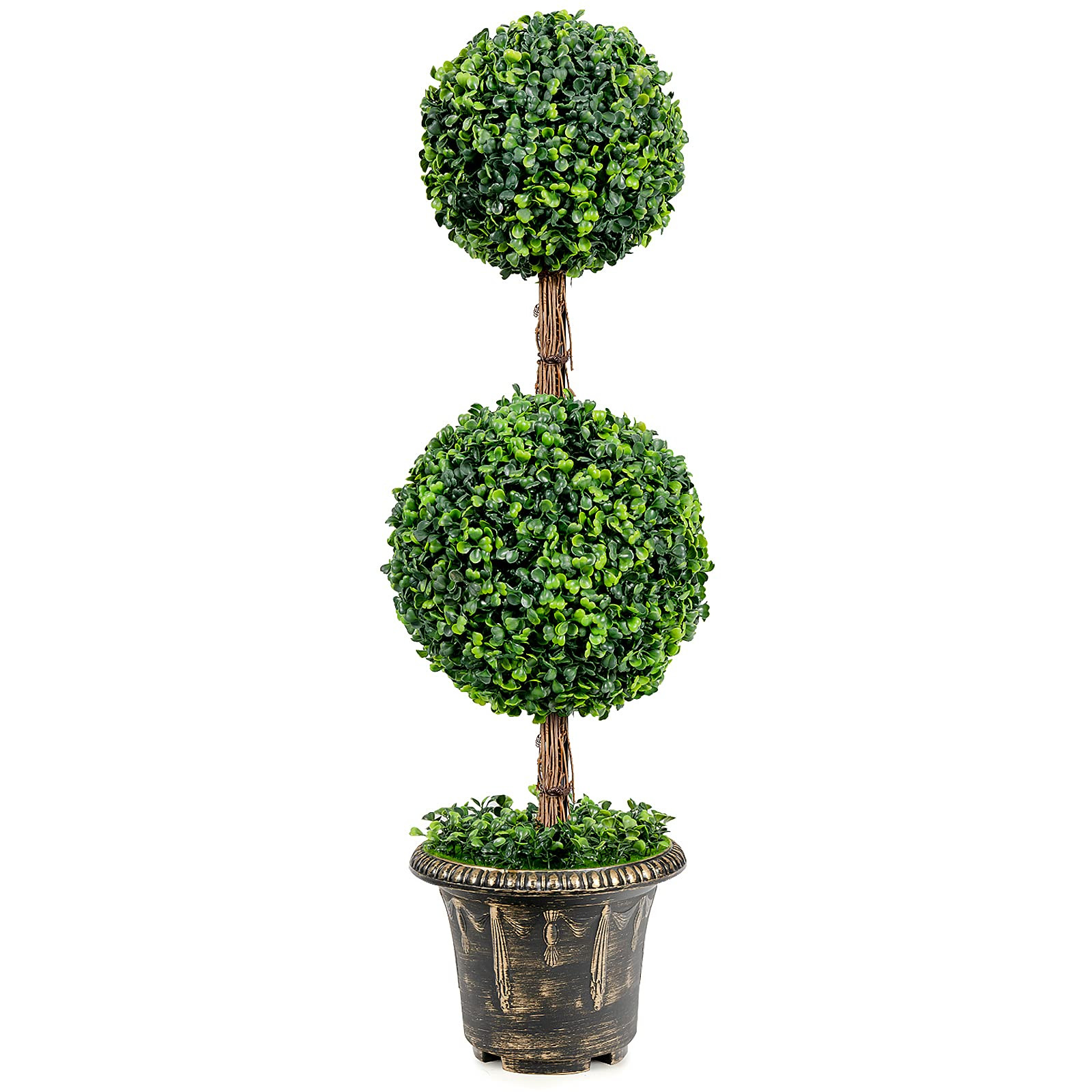 Goplus 3 Ft Artificial Boxwood Topiary Tree, Fake Greenery Plants Ball Tree, Leaves & Cement-Fill... | Amazon (US)