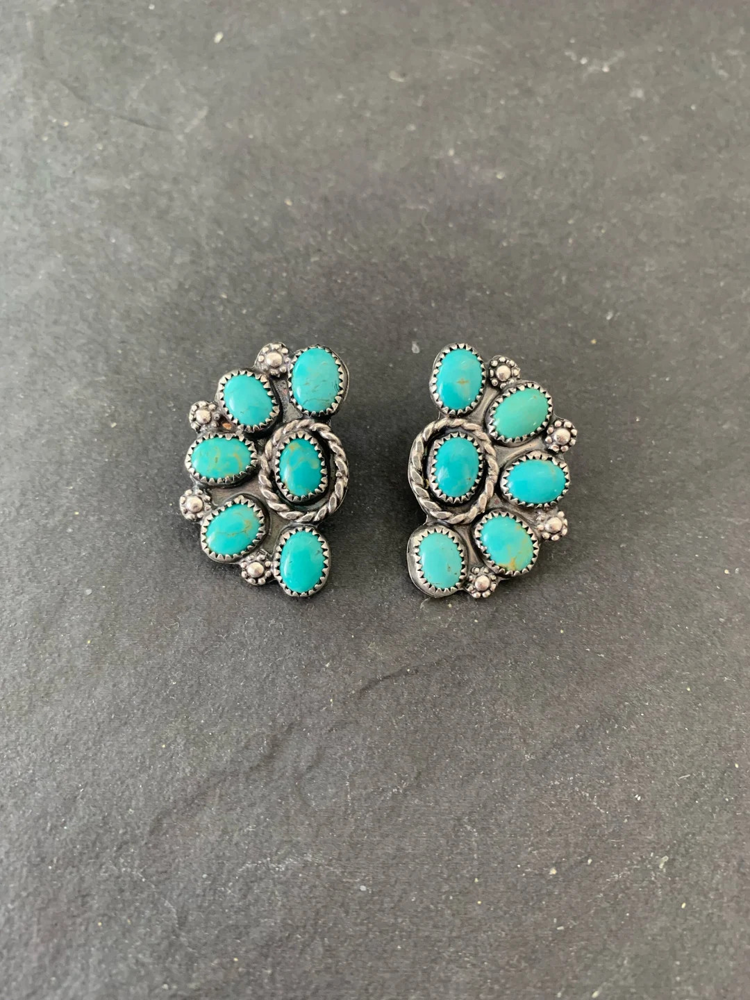 Native American Sterling Silver Campitos Turquoise Southwestern Half Cluster Stud Earrings, Holid... | Etsy (US)