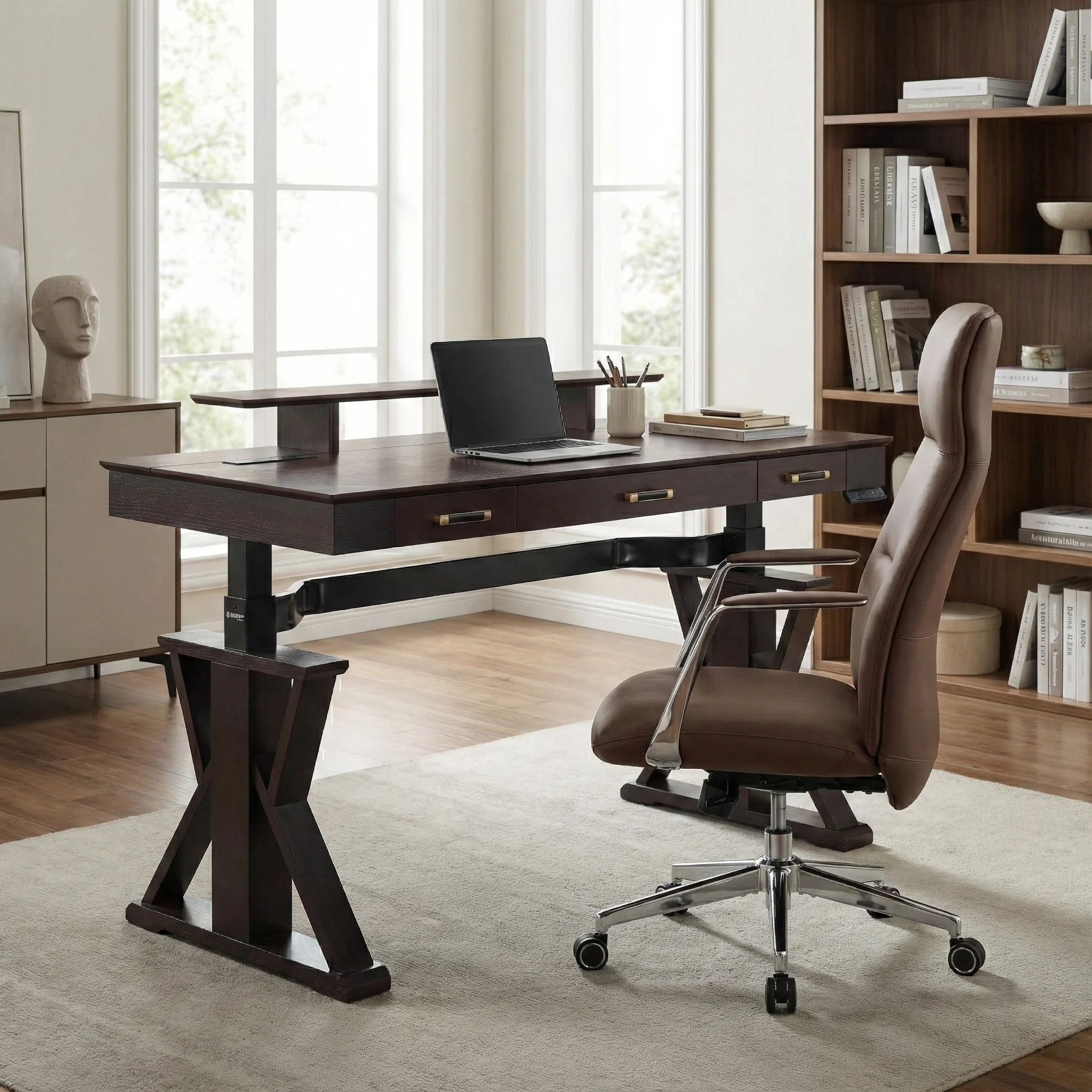 Executive Office Set: Ark SWS Pro Standing Desk & Executive Office Chair | Eureka Ergonomic