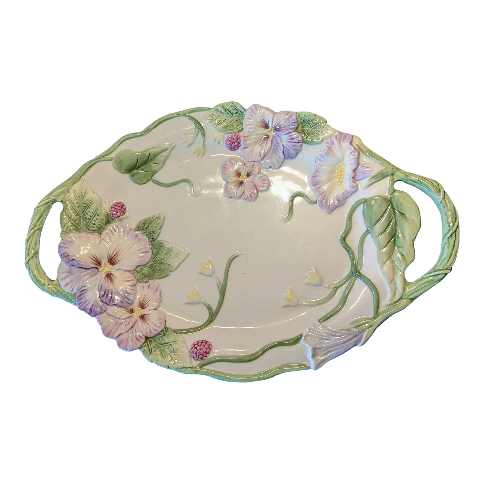 1990s Fitz and Floyd Classics "Halcyon" Floral Trimmed Large Tray | Chairish