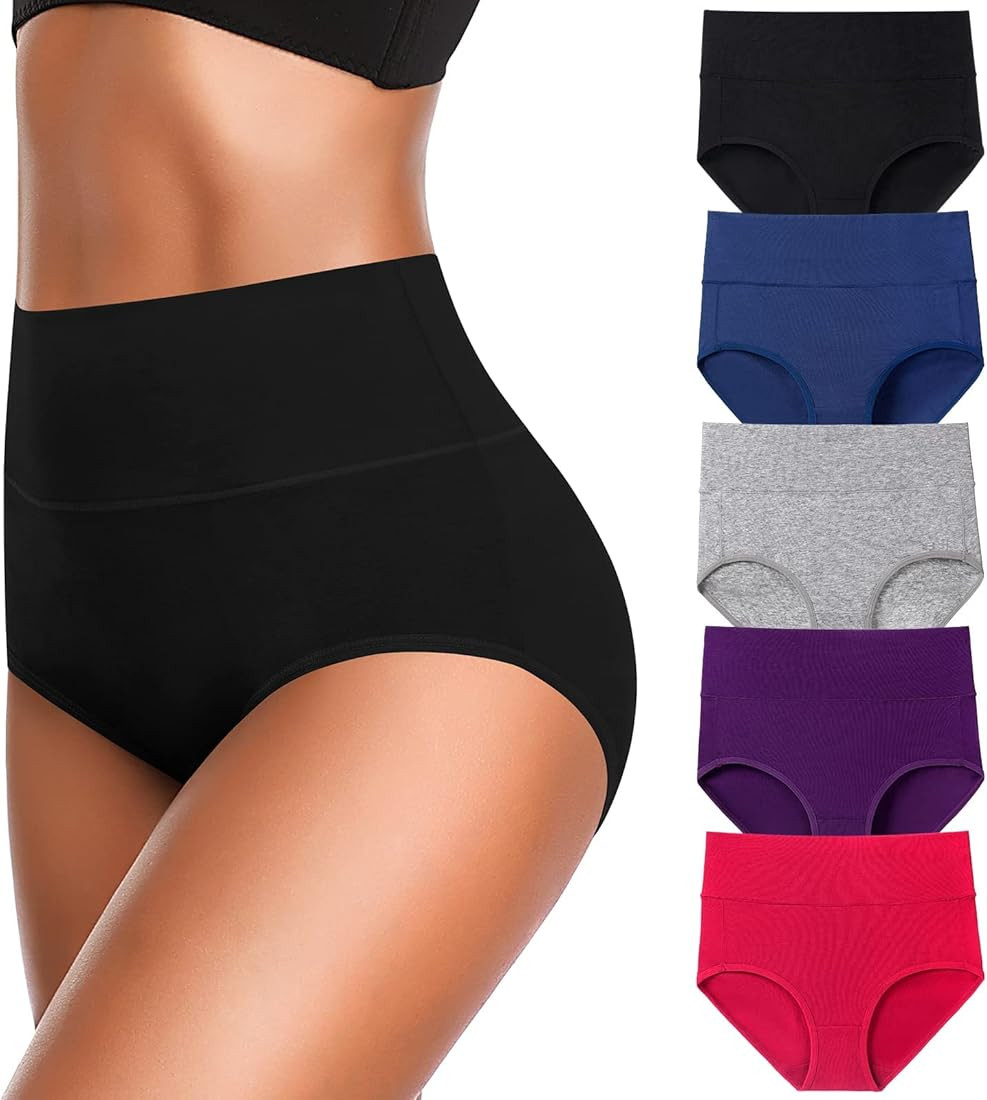 Womens Underwear High Waist Cotton Underwear Soft Underwear Super Stretchy Briefs Full Coverage P... | Amazon (US)