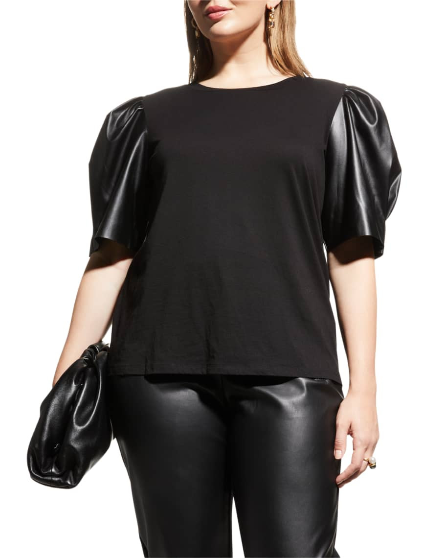 MICHAEL Michael Kors Plus Size Mixed Media Puff-Sleeve Tee | Neiman Marcus