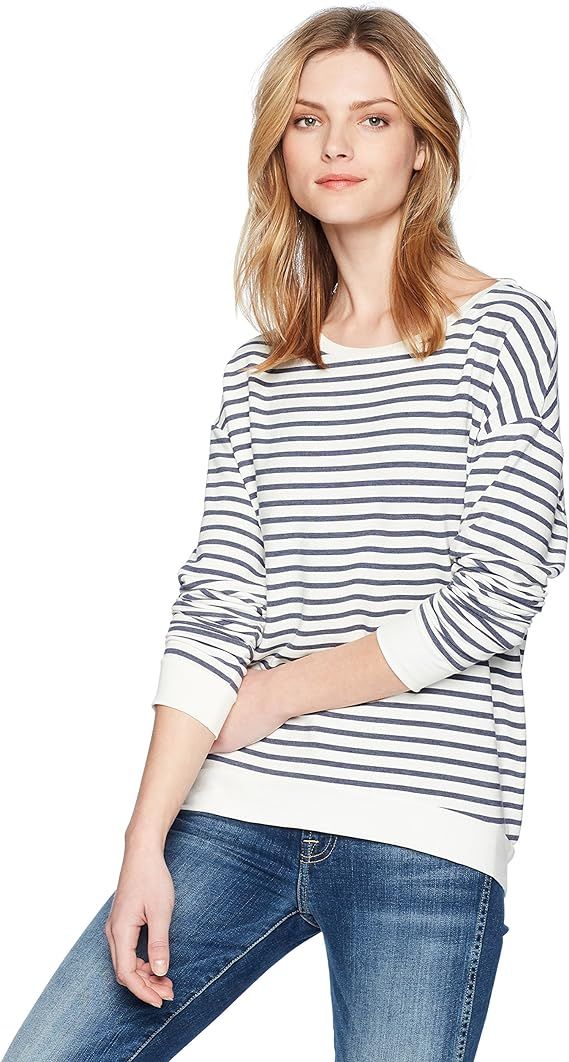 Majestic Filatures Women's French Terry Striped Crew Neck Sweater | Amazon (US)