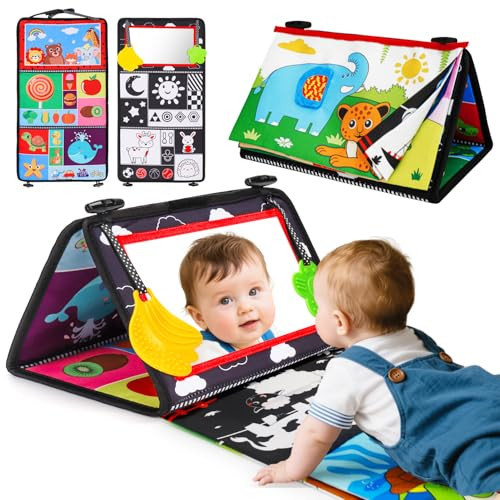 Baby Mirror Tummy Time Toys 0-6 Months with Crinkle Cloth Books Infant High Contrast Newborn Sensory Black and White Toy for 0-3 4 5 6 Months Must Haves Babies 3-6 6-12 Month Boy Girl Shower Gifts | Amazon (US)