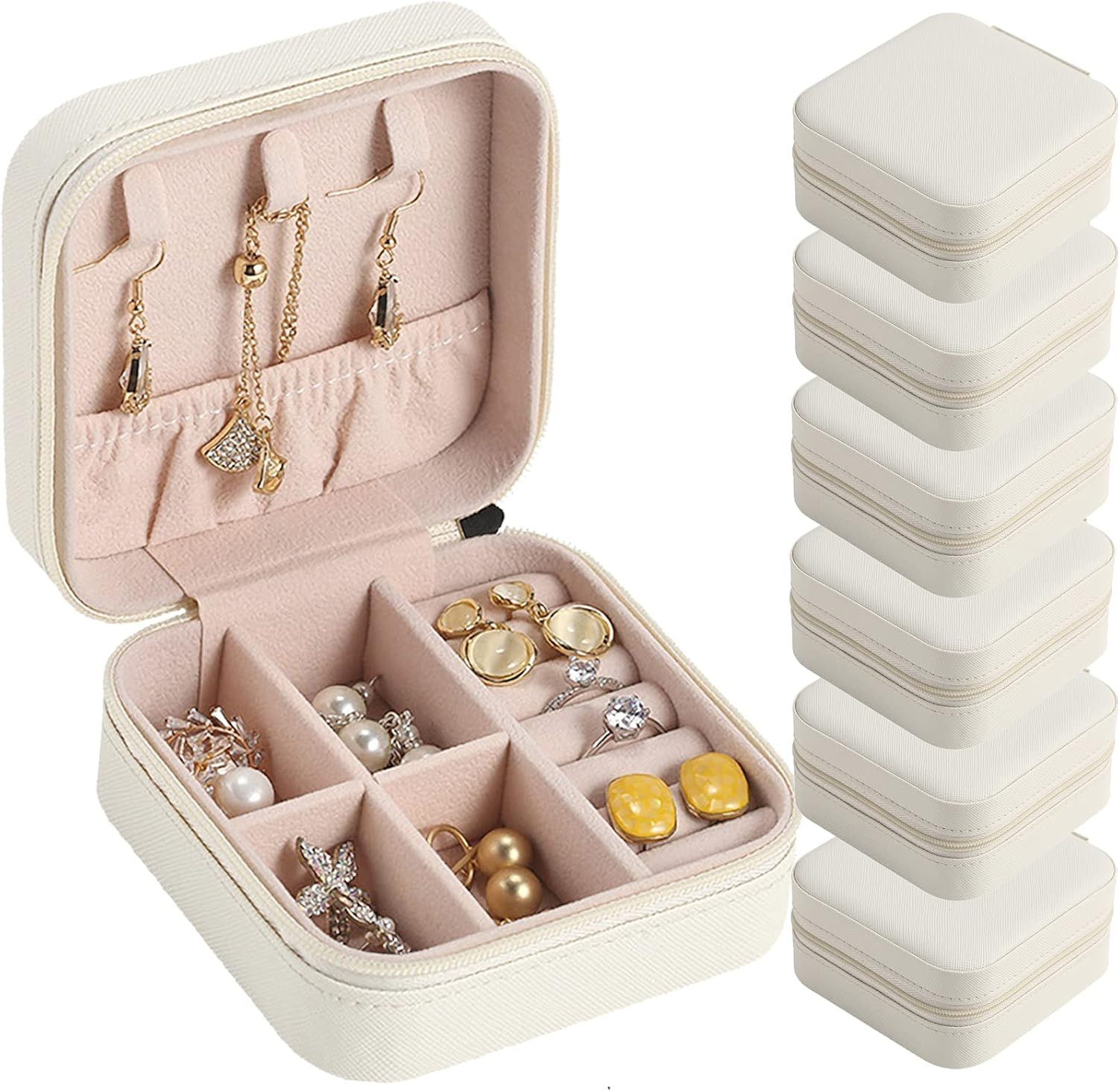 Travel Jewelry Case Bridesmaid Gifts Box,6 Pack Small Jewelry Box Mini Jewelry Organizer,PU Leather Portable Earring Storage Box for Women Girls Bridesmaid Proposal Gifts | Amazon (US)