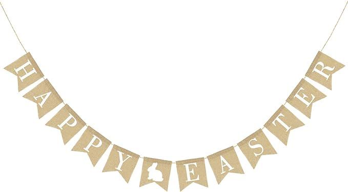 Burlap Happy Easter Banner | Rustic Easter Celebration Decorations | Happy Easter Bunting Garland... | Amazon (US)
