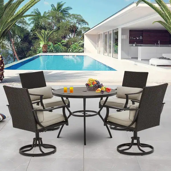 Outdoor Patio Dining Set with Swivel Chairs, Dining Table with Umbrella Hole, Metal Patio Furnitu... | Bed Bath & Beyond