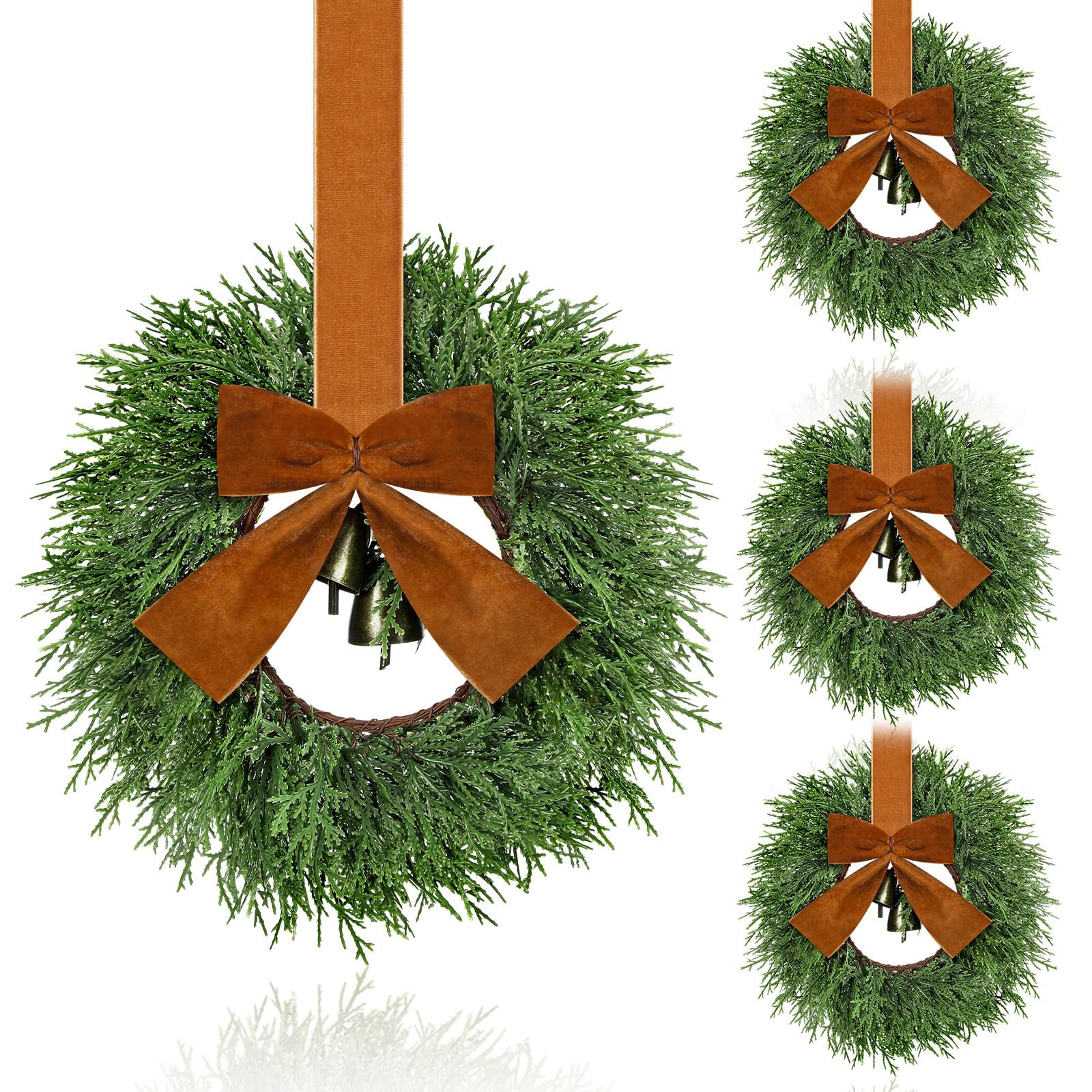4 Pcs Small Christmas Wreaths for Cabinets 10.2 Inch Mini Cedar Wreaths with Vintage Rustic Cow B... | Amazon (US)