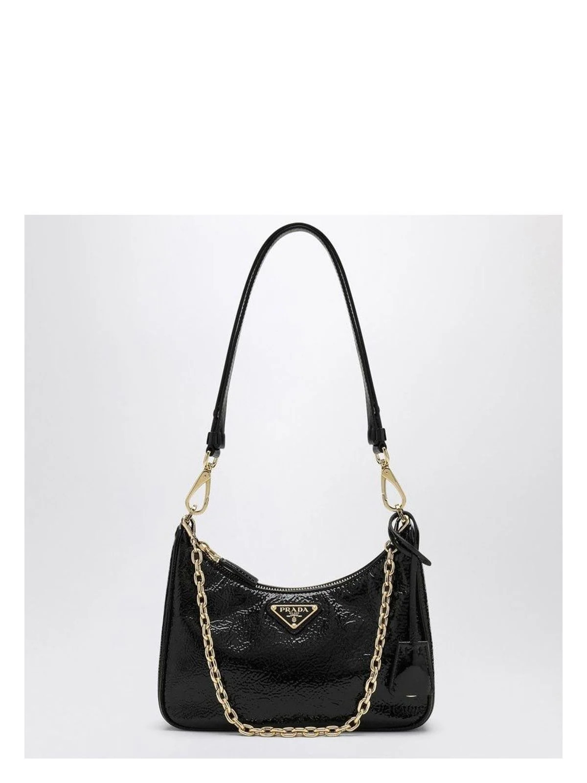 Prada Women's Re-Edition Mini Bag In Naplak Patent Leather in Black | 1BC204QOM2DNT Color F0002 | LOZURI