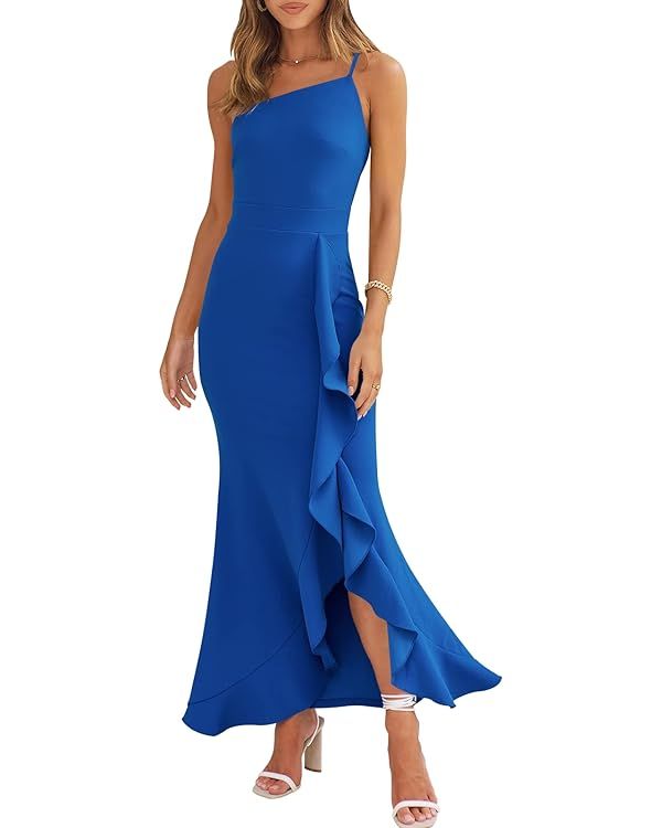 ANRABESS Women Prom Dresses Sleeveless Bodycon Ruffle Side Split Party Cocktail Maxi Dress | Amazon (US)