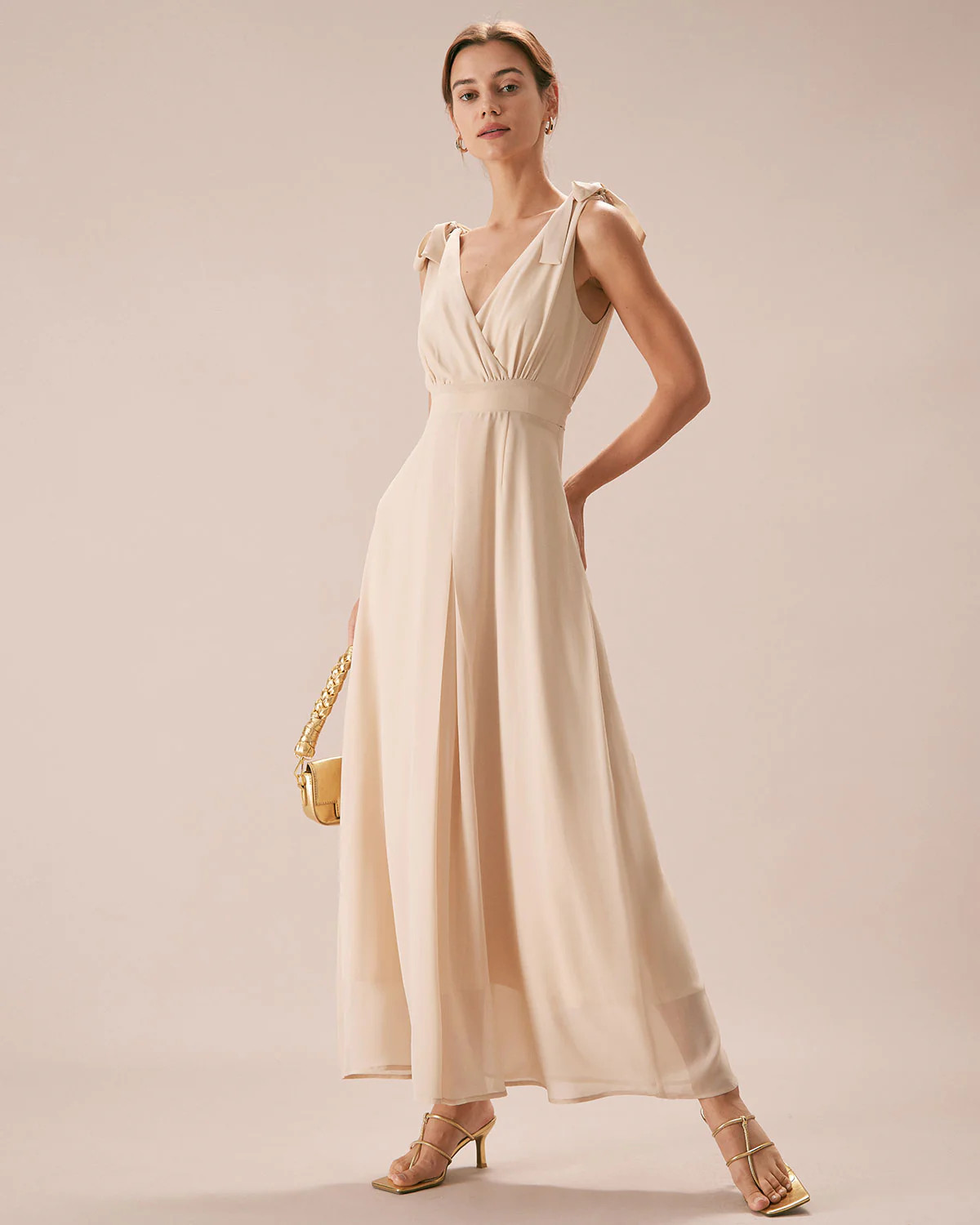 The Apricot V Neck Bowknot Maxi Dress & Reviews - Apricot - Dresses | RIHOAS | rihoas.com
