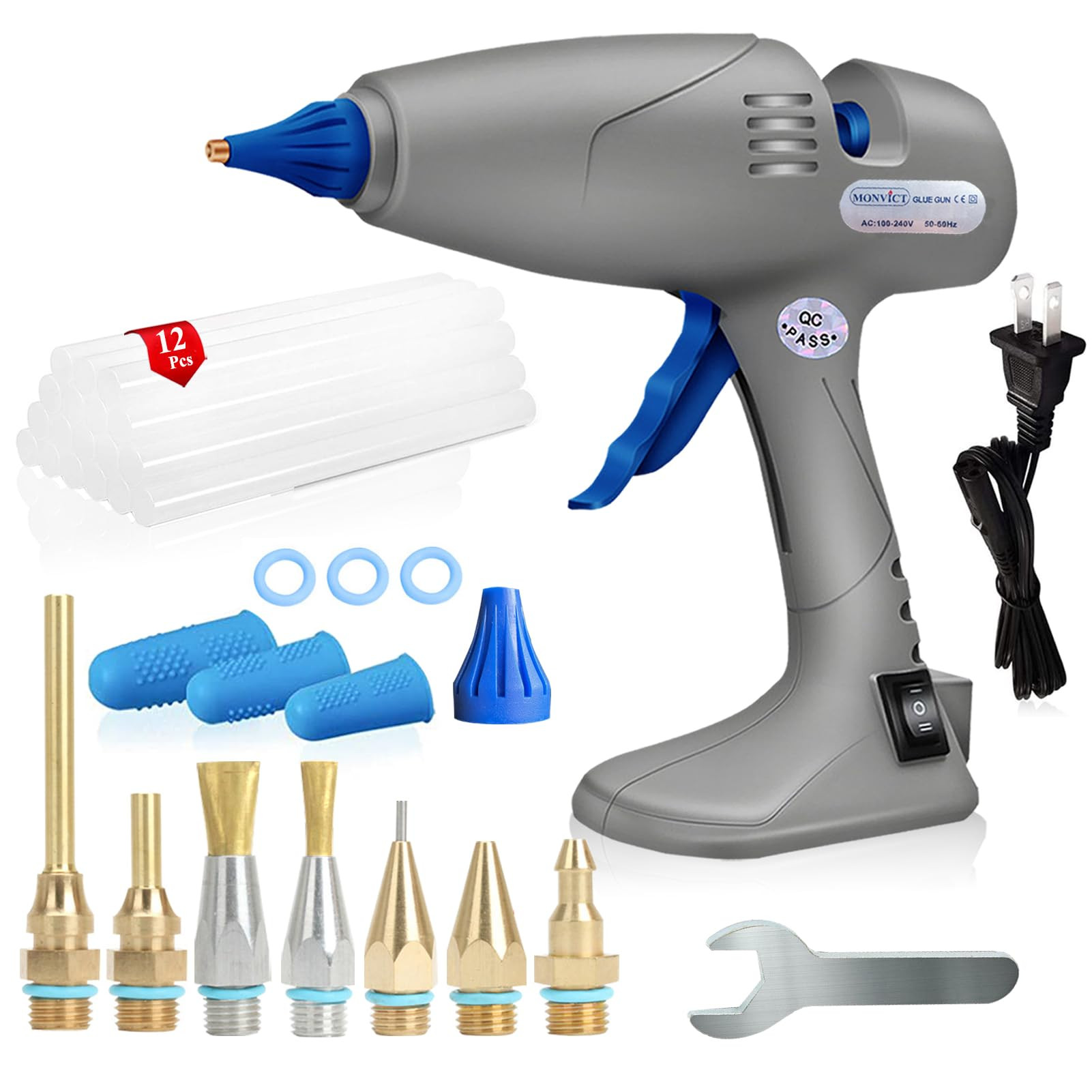 MONVICT Hot Melt Glue Gun with 7 Copper Nozzles, 3 Silicone Finger Covers, 12 Glue Sticks Dual Te... | Amazon (US)