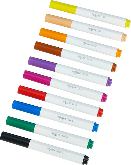 Amazon Basics Colored Washable Markers for Coloring and Drawing, Broad Line, Multicolored, 10-Pac... | Amazon (US)