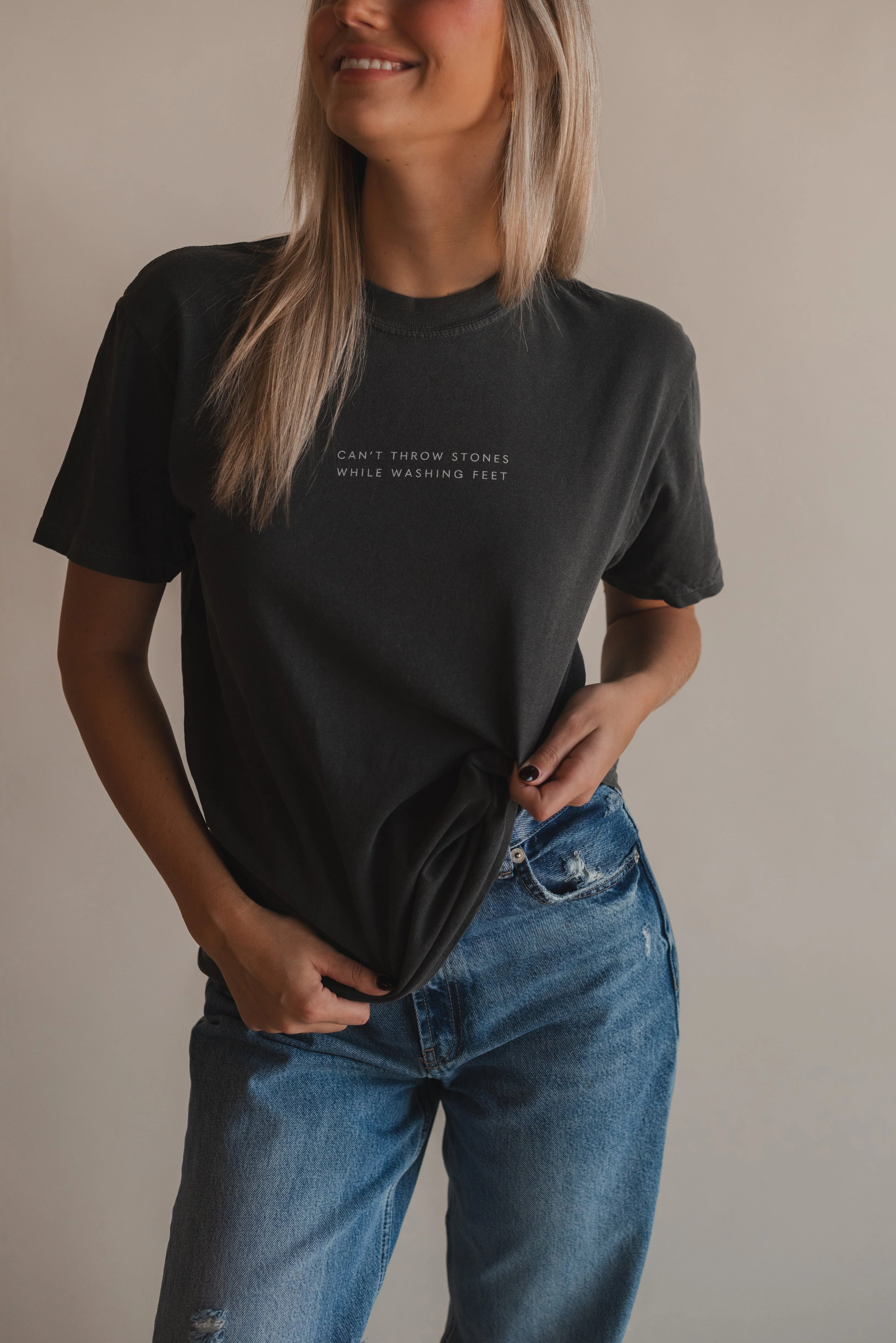 Can't Throw Stones Tee- Charcoal | Dear Heart