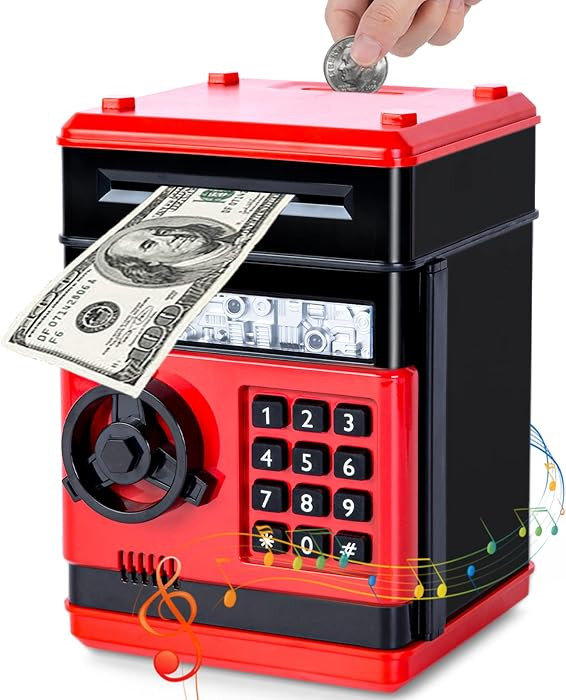 Thedttoy Kids Money Safe Piggy Bank Toy Money Bank w/Electronic Lock, Auto Scroll Paper ATM Machi... | Amazon (UK)