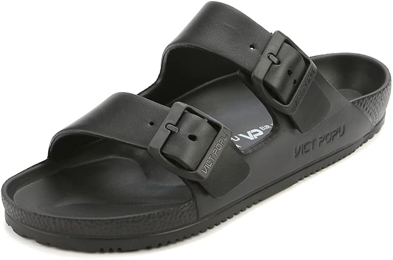VICT POPU Womens Sandals Adjustable Double Buckle Strap Waterproof EVA Flat Slides | Amazon (US)