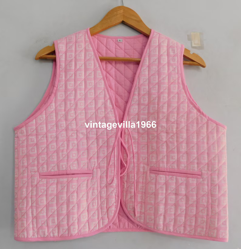 Pink Cotton Vest, Short Vest for Women, Quilted Jacket, Bohemian Boho Hippie Jackets, Short Vest,... | Etsy (US)