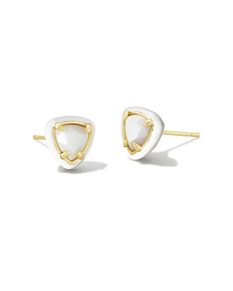 Arden Gold Enamel Framed Stud Earrings in White Mother-of-Pearl | Kendra Scott